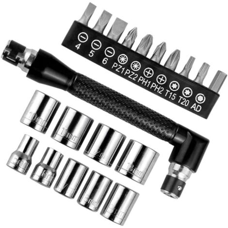 Lot de 21 tournevis de type L avec 9 clés à douille et 10 embouts, pour poignée à double extrémité en acier CR-V pour réparation automobile, 5-13 mm