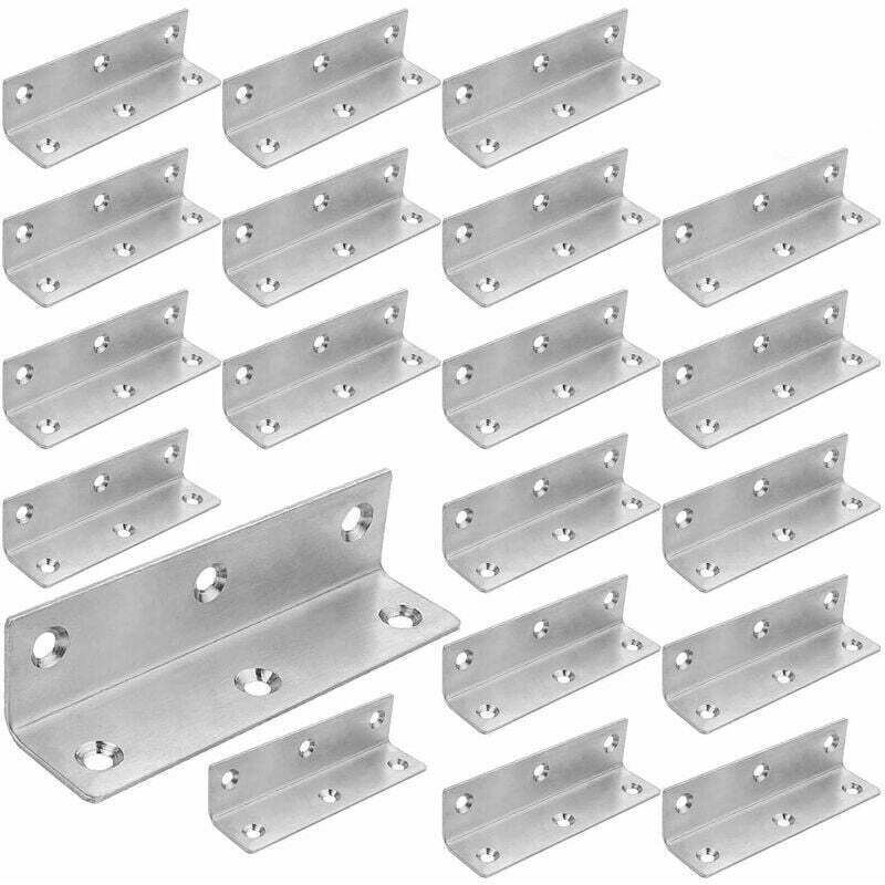 Lot de 22 Équerre d'assemblage Renforcée Inox. 100x25x25mm Aicer Plaque Equerre Inox. Equerre Metal pour Fixation de Inox pour Fixation et Réparation