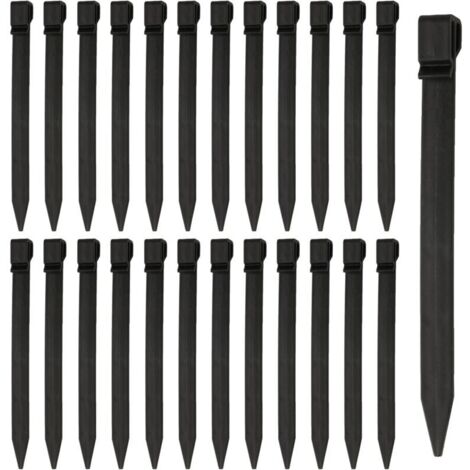 Lot de 22 piquets robustes en plastique de 24,4 cm - Piquets de tente en plastique - Ancrages au sol avec crochets pour bordures de pelouse noires - Piquets de clôture en gazon - Bordure