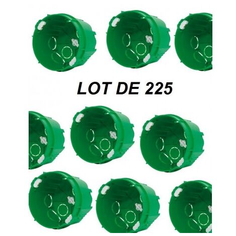 Lot de 225 boites d'encastrement à sceller Ø 68mm prof 40mm 1 poste verte pour maçonnerie mur plein SIB P46840-225