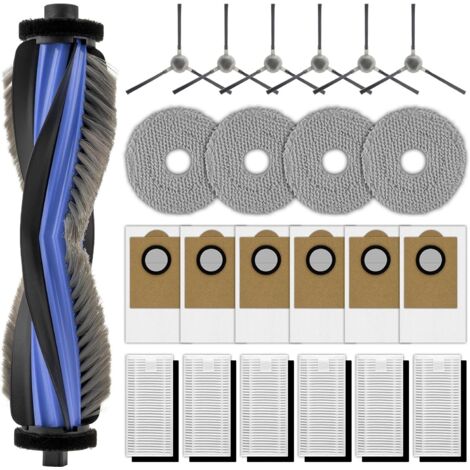 Lot de 23 - Pièces de rechange - Accessoires aspirateur robot - Compatible Lefant M3 - Brosse rouleau latérale filtre HEPA sac poussière serpillère - Pour nettoyage sol bois tapis carrelage - Noir et 