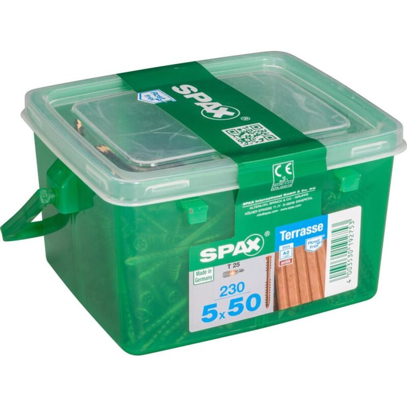 Spax - Lot de 230 vis terrasse inox étoile Diam.5 mm x L.50 mm