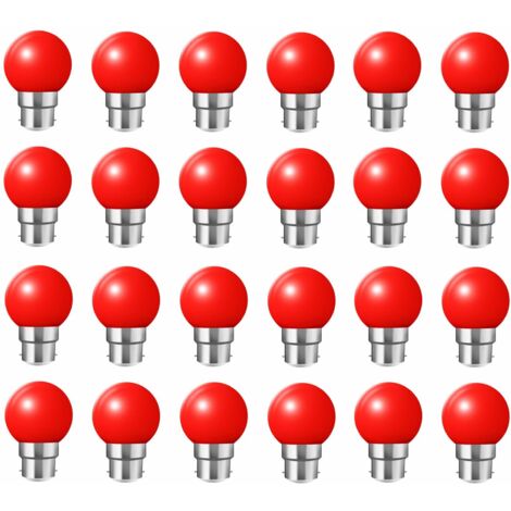 Lot de 24 Ampoule LED Couleur B22 2W équivalente 20W AC 220V-240V B22 Baïonnette Ampoules Guirlande LED Ampoules Multicolore pour Maison Bar Fête Décoration d'ambiance, Rouge