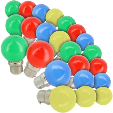 Lot de 24 Ampoules LED 1 W B22 Guirlande guinguette extérieur led Ampoule colorée ampoule pour Noël, arbres, veilleuses de fête de fée,Jaune Rouge Vert Bleu (4 couleurs x3)
