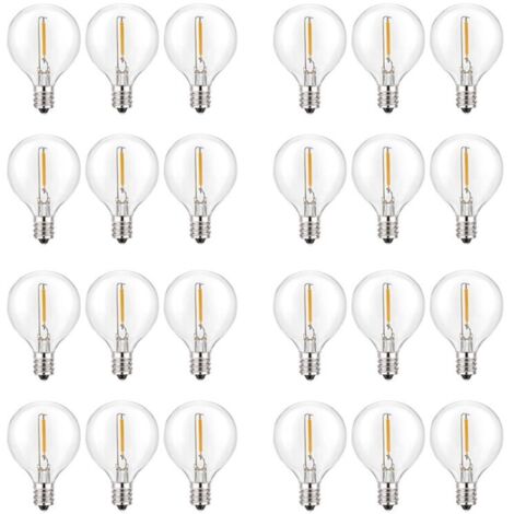 Lot de 24 Ampoules LED G40 E12 Blanc Chaud Incassables pour Guirlandes Solaires