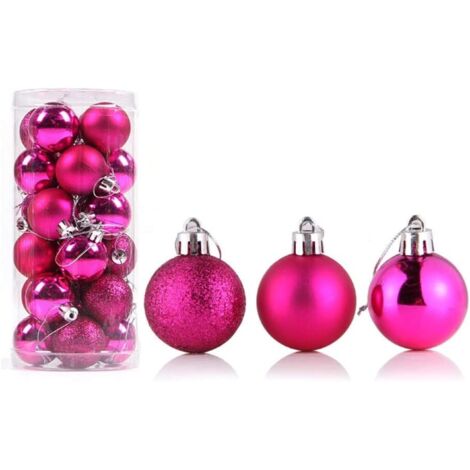 Lot de 24 boules de Noël incassables de 4cm pour sapin de Noël,mini boules de Noël à suspendre pour vacances,mariage,décoration de Noël,cadeaux de Noël,rose rouge,4 cm GROOFOO