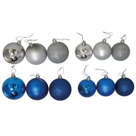 Lot de 24 boules décoratives assorties bleu/argent - talla