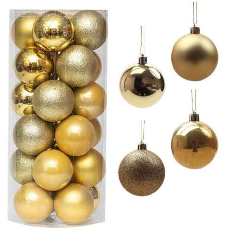 Lot de 24 boules dorées pour sapin de Noël, idéales pour décorations de fête ou mariage.