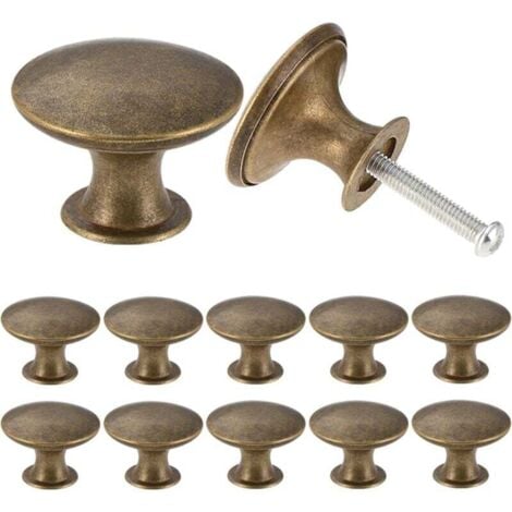 SUNXURY Lot de 24 boutons de placard vintage chic en laiton antique pour porte de meubles de cuisine ronds de 30 mm