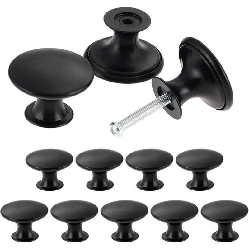 Lot de 24 boutons de placard vintage chic - Poignées de placard de cuisine antiques - Boutons de porte de meubles ronds de 30 mm - Noir