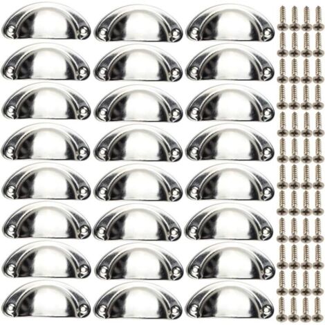 Lot de 24 boutons de porte rétro en métal, poignées de tiroir, poignées de meubles, décoration de tiroir en fer (argent)