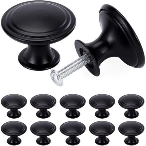 Lot de 24 boutons de tiroir de style vintage chic - Poignées de placard de cuisine - 30 mm - Rond - Noir