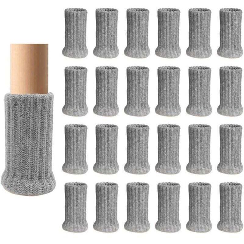 Lot de 24 chaussettes de chaise,Gris, double tricot épais pour pieds de chaise, pieds antidérapants, protègent le sol