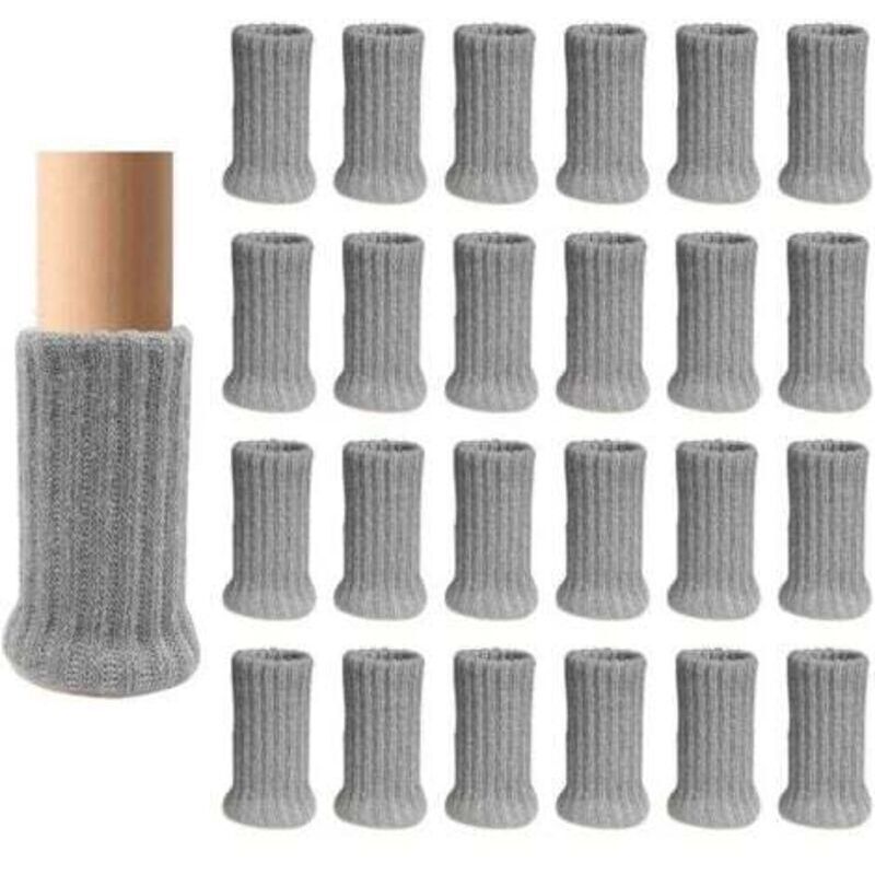 Lot de 24 chaussettes de chaise,Gris, double tricot épais pour pieds de chaise, pieds antidérapants, protègent le sol