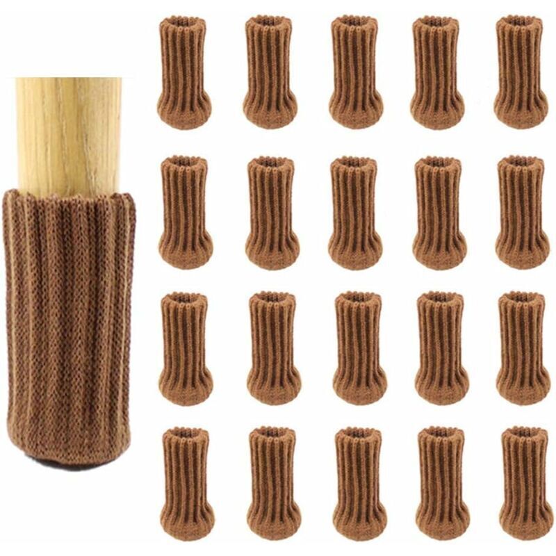 Lot de 24 chaussettes de chaise,Marron, double tricot épais pour pieds de chaise, pieds antidérapants, protègent le sol