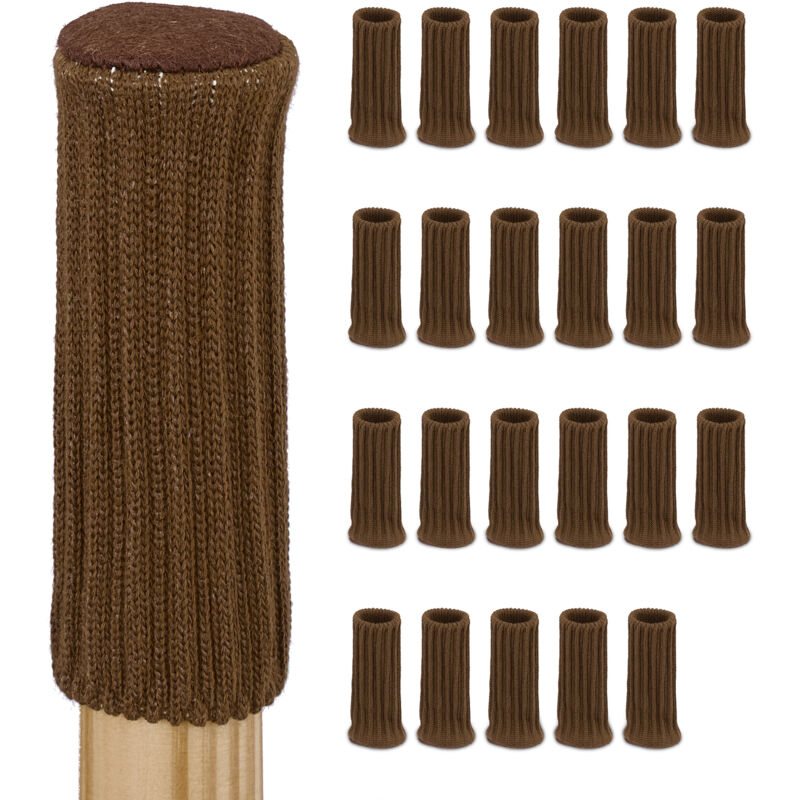 Relaxdays - Lot de 24 chaussettes pour chaises, tables & divers meubles, protections rondes pour sol, élastiques, marron