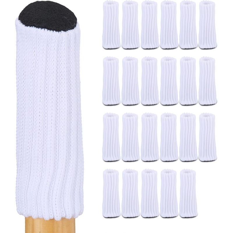 Relaxdays - Lot de 24 chaussettes pour chaises, tables & divers meubles, protections rondes pour sol, élastiques, blanc