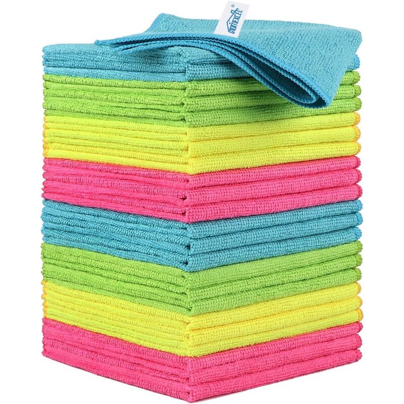 Lot de 24 chiffons de nettoyage en microfibre pour cuisine, non pelucheux, anti-rayures, très absorbants et réutilisables pour maison, fenêtre et