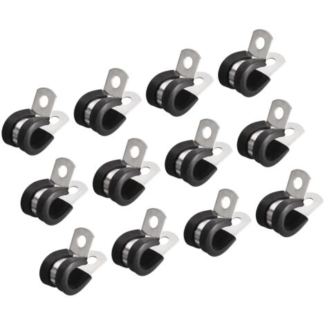 Lot de 24 colliers de serrage de câble de 10 mm, avec coussin en caoutchouc isolé en acier inoxydable 304 en forme de R, support de tube en métal pour tuyau métallique