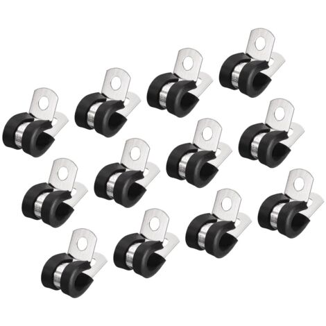 Lot de 24 colliers de serrage de câble de 8 mm, avec coussin en caoutchouc isolé en acier inoxydable 304 en forme de R, support de tube en métal pour tuyau métallique