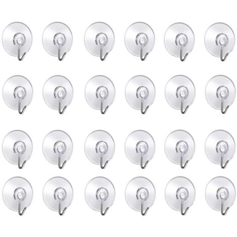 Lot de 24 Crochet Muraux avec Ventouse d'Aspiration,Petites Ventouses Plastiques avec Crochet Ronde pour Salle de Bains et Cuisine (Lot de 24 pcs ventouse)