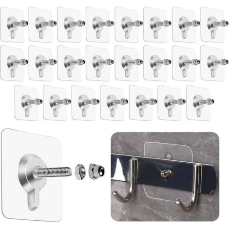 Lot de 24 Crochets auto-adhésifs transparents,Crochet à vis Mural sans Poinçon-Adhésif Crochets pour Accroche Cadres Photo, Miroir, Art Mural, Lumières Décoratives, Sans Trou