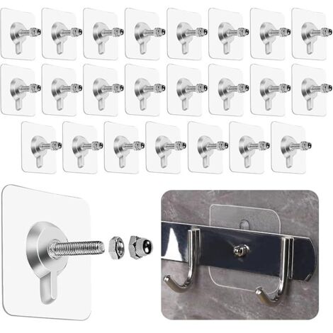 Lot de 24 Crochets auto-adhésifs transparents,Crochet à vis Mural sans Poinçon-Adhésif Crochets pour Accroche Cadres Photo, Miroir, Art Mural, Lumières Décoratives, Sans Trou