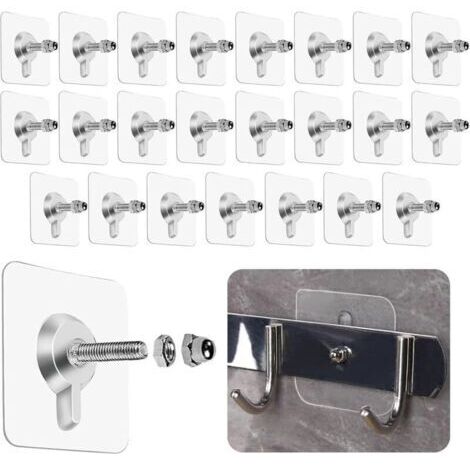 Lot de 24 Crochets auto-adhésifs transparents,Crochet à vis Mural sans Poinçon-Adhésif Crochets pour Accroche Cadres Photo, Miroir, Art Mural, Lumières Décoratives, Sans Trou
