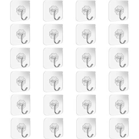 Lot de 24 crochets muraux et de plafond adhésifs et résistants pour salle de bains et cuisine, 10 kg (max), avec crochets en acier inoxydable, sans clous, pour serviette de bain