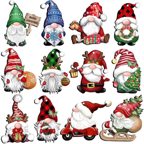 Lot de 24 décorations de Noël en bois à suspendre, elfes, poupées de Père Noël, pour décoration d'arbre et articles de fête