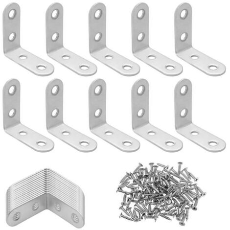 Lot de 24 Équerres d\'angle en Acier Inoxydable en Forme de L 90 Degrés avec 96 Vis pour Fixation de Meubles en Bois (40 mm x 40 mm)