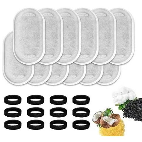 Lot de 24 Filtre Fontaine Eau Chat, Filtre Fontaine avec 12 Pièces Et Une éponge en 12 Pièces Mousse, Trois Couches de Filtration Remplacement Chien Filtre Fontaine à Eau