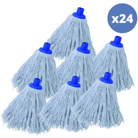 Lot de 24 franges à  serpillière de rechange en coton 250gr Blanc embout hexagonal