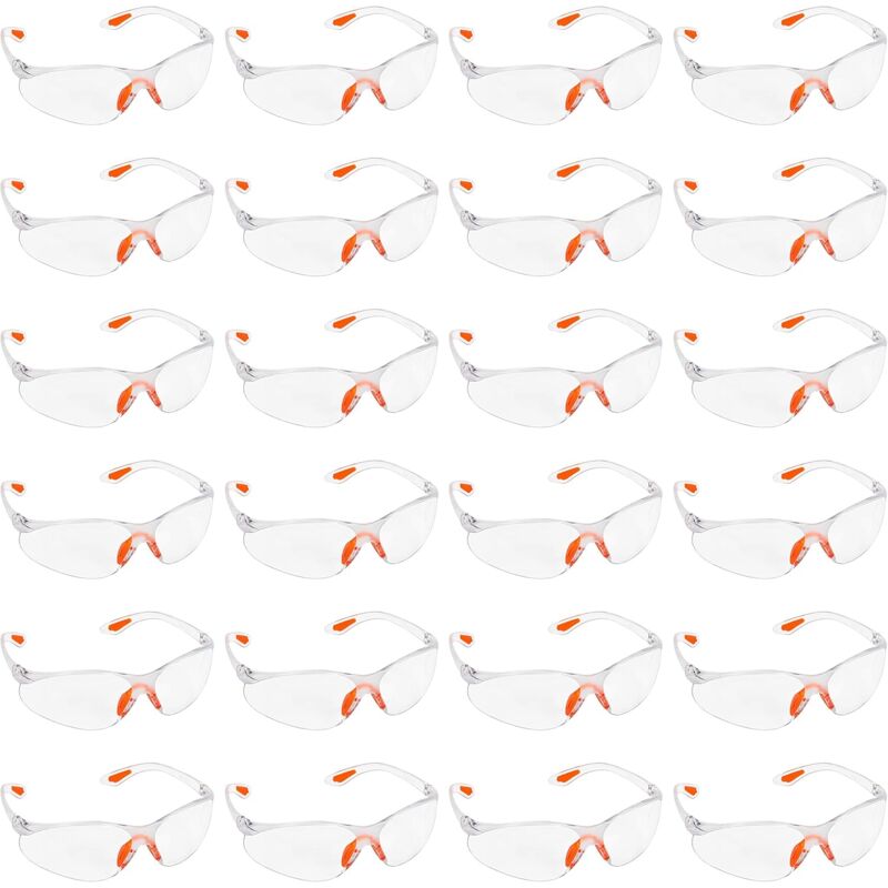 Lot de 24 Lunettes de Sécurité Transparentes - Lunettes de Protection avec Verres en Plastique, Pont-de-Nez et Embouts de Branches en Caoutchouc pour