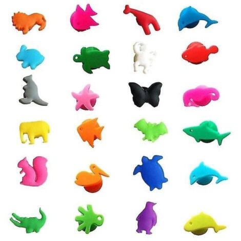 Lot de 24 marqueurs pour verres à vin en silicone avec animaux terrestres marins et breloques pour verres à boisson, étiquettes d'identification, étiquettes de tasse, signes pour accessoires de b