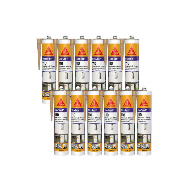 Sika - Lot de 24 mastics silicone Seal 110 Menuiserie & Vitrage - Beige Pierre - 300ml