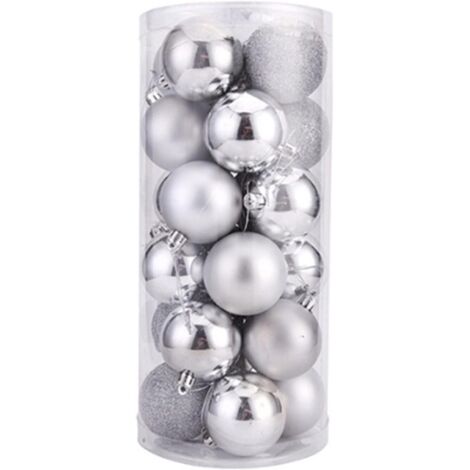 Lot de 24 mini boules de Noël incassables à suspendre pour sapins de Noël, fêtes, mariages et carnavals (argent, 4 cm)