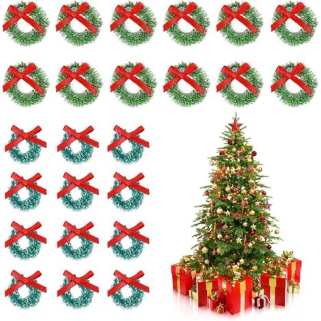 Lot de 24 mini couronnes Noël – Ø2,5 cm, sapin suspendu, vert herbe/bleu vert