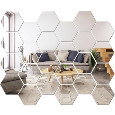 Lot de 24 Miroir Adhesif Mural,Miroir Autocollant Miroir Adhésif,24 Pièces Miroirs Muraux Acrylique,Miroir Mural Autocollant pour Salle de Bain,Salon 12,6×11×6,3cm
