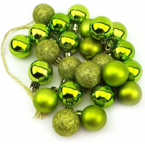 Lot de 24 petites boules décoratives de Noël mates brillantes scintillantes 3 cm Vert (vert)