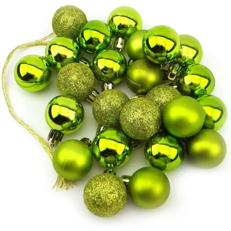 Lot de 24 petites boules décoratives de Noël mates brillantes scintillantes 3 cm Vert (vert)