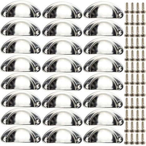 Lot de 24 poignées de meubles coquille vintage – Boutons semi-circulaires en fer avec finition chrome – Dimensions 82 x 35 mm avec vis