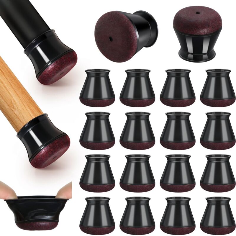 Lot de 16 protège-pieds de chaise noirs (3 x 3 x 3 cm), en silicone, pour sols, adaptés aux pieds de chaise, réduisent le bruit et préviennent les