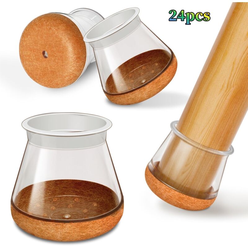 Lot de 24 protège-pieds de chaise transparents (2 x 2 x 3 cm), en silicone, pour sols, adaptés aux pieds de chaise, réduisent le bruit et préviennent