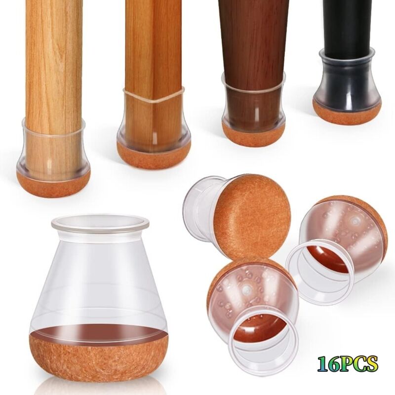 Lot de 16 protège-pieds de chaise transparents (2 x 2 x 3 cm), en silicone, pour sols, adaptés aux pieds de chaise, réduisent le bruit et préviennent