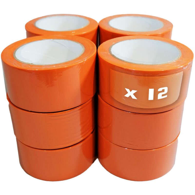 Tecplast - Lot de 12 Rubans adhésifs pvc orange bâtiment 50 mm x 33 m - Rouleau adhésif de chantier orange