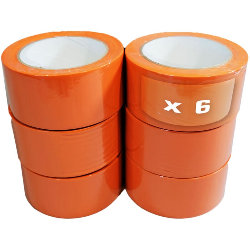 Tecplast - Lot de 6 Rubans adhésifs pvc orange bâtiment 50 mm x 33 m - Rouleau adhésif de chantier orange