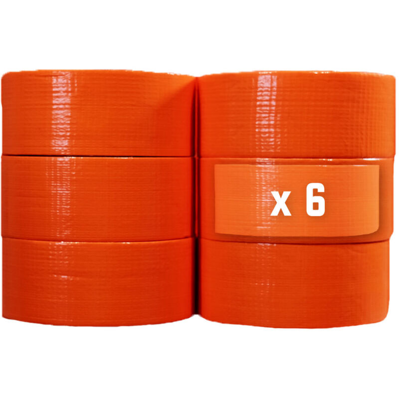 Lot de 6 Rubans adhésifs toilés orange 50 mm x 33 m - Rouleau adhésif pour fixer les bâches, fils et câbles - Tecplast