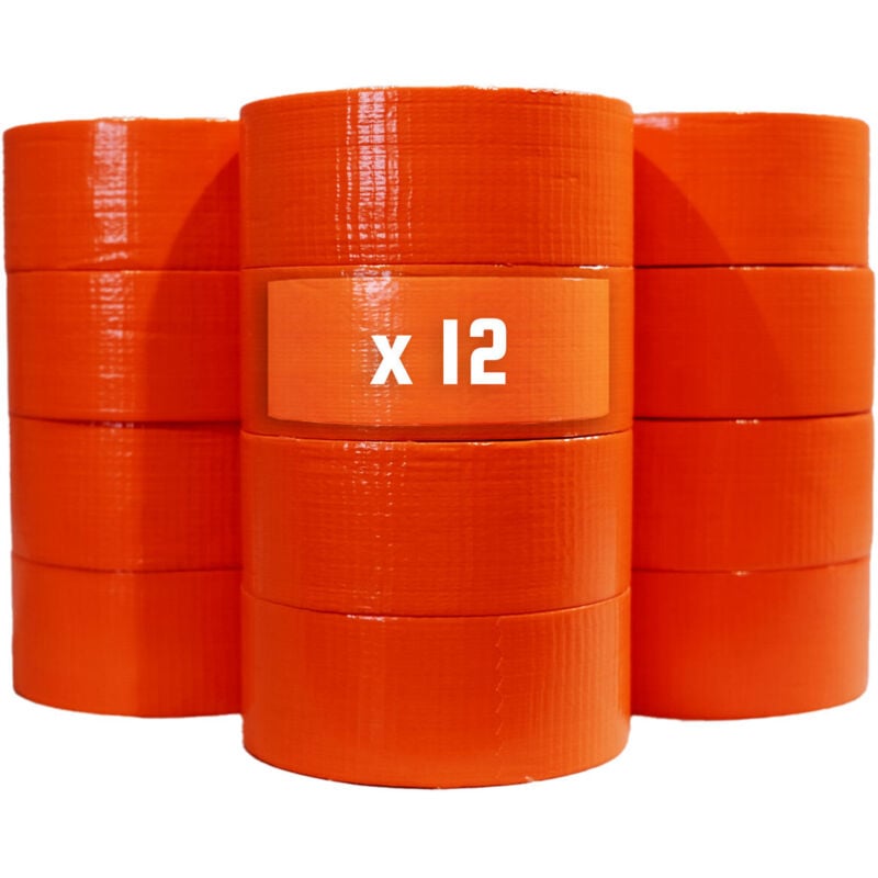 Lot de 12 Rubans adhésifs toilés orange 50 mm x 33 m - Rouleau adhésif pour fixer les bâches, fils et câbles - Tecplast