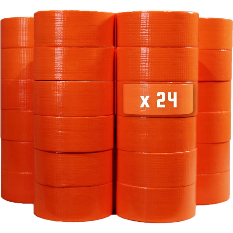 Lot de 24 Rubans adhésifs toilés orange 50 mm x 33 m - Rouleau adhésif pour fixer les bâches, fils et câbles - Tecplast